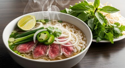 Steaming Bowl of Pho Delicious Vietnamese Beef Noodle Soup