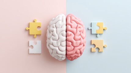Abstract brain with puzzle pieces on pastel background