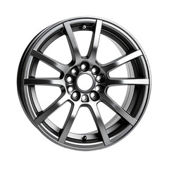 Detailed view of a metallic gray alloy wheel