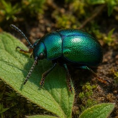 Fototapeta premium Metallic Green Leaf Beetle