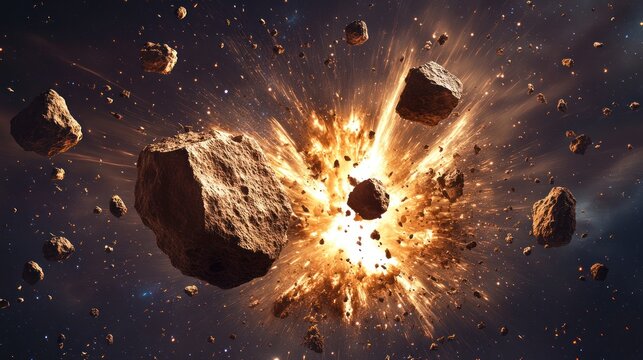 Cosmic Collision: Asteroid Impact and Debris Field