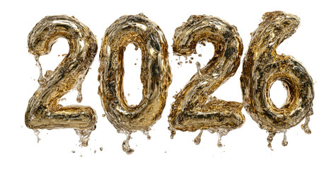 Fototapeta premium Shiny Golden 2026 Numbers for New Year Celebration on Transparent Background