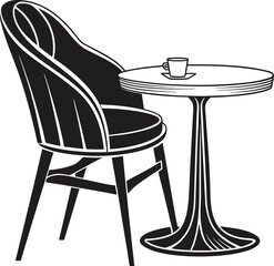 Minimalist Wooden Furniture Chair Black Silhouette Vector Illustration, Classic Wooden Furniture Chair Black Silhouette Vector Design, Vintage Wooden Chair Silhouette Icon in Black Vector Illustration