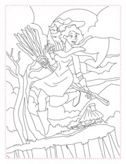 Mysterious Witch with a Cauldron Coloring Page: Spooky Fantasy Art