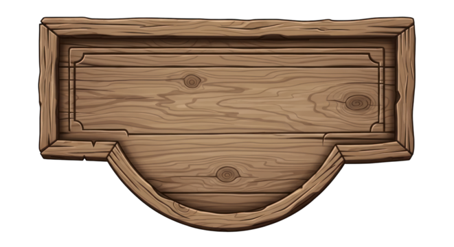 Rustic Wooden Signboard with Carved Frame and Blank Space.