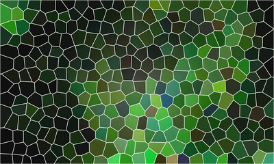 Abstract mosaic pattern with organic shapes and vibrant green and dark tones creating a textured background