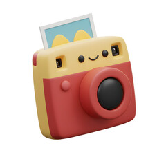 Cute 3D Instant Camera Character with a Happy Face. Fun Photography, Media, and Technology Icon.

