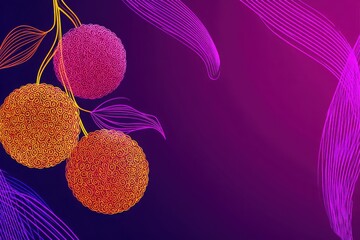 Colorful abstract design featuring vibrant spheres and flowing lines on a gradient background