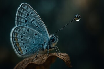 Obraz premium Blue Butterfly with a Dewdrop