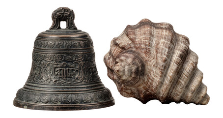 Vintage Bell and Seashell on Transparent Background for Clipart Use