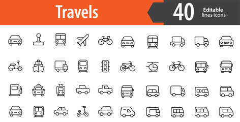 Travel Line Icons, Vacation and Tourism Vector Icons Set, Adventure and Journey Symbols, Ideal for Both Digital and Print Use  
