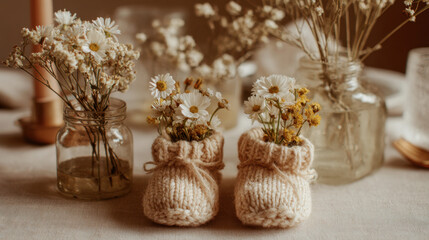 Cozy baby booties with flowers