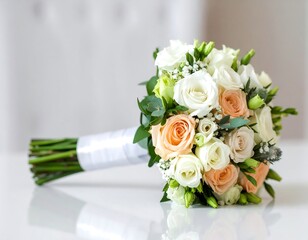 Elegant bridal bouquet on a white table