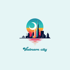 Fototapeta premium Vietnam city logo icon vector white background .