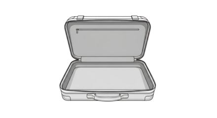 Open Empty Gray Suitcase with Handle and Zipper.