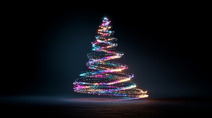 Abstract light spiral christmas tree on dark background