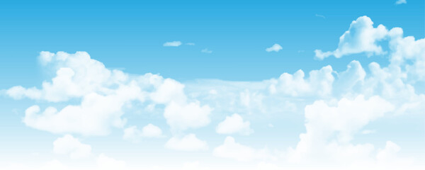 A high-resolution image showcasing a vibrant blue sky filled with scattered white cumulus clouds. The natural daylight highlights the soft textures of the clouds.