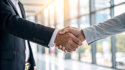 Business handshake agreement in modern office
Close-up of two professionals shaking hands in a bright office environment, symbolizing partnership, trust, and successful collaboration.
