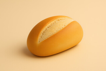 3D cartoon bread roll on beige background