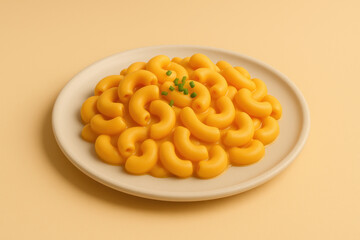 3D cartoon macaroni and cheese on plate