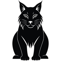 Obraz premium Black silhouette of a lynx sitting and facing forward on a white background wild cat feline