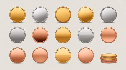 15 Coin Icons: Blank Metallic Money Set