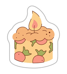 A sticker depicting a candle with a berry pattern. Color hand drawn clipart illustration.