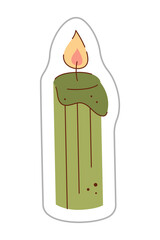 A sticker depicting green candle. Color hand drawn clipart illustration.