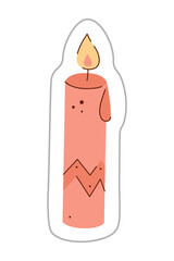 A sticker depicting pink candle. Color hand drawn clipart illustration.