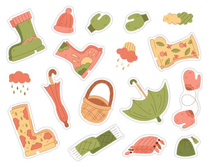 A set of weather and streetwear stickers. Color flat illustration.