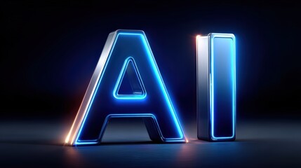 Glowing Neon AI Letters on Dark Background