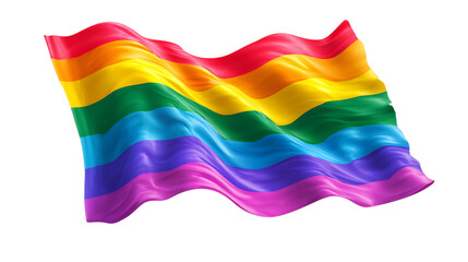 Colorful LGBT rainbow flag flush in air on white background 