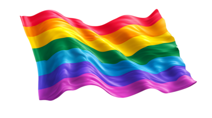 Colorful LGBT rainbow flag flush in air on white background 
