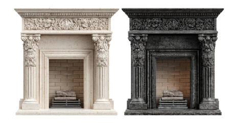 Obraz premium Elegant Fireplace Design in Black and White on Transparent Background