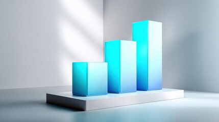 3D Gradient Blue Bar Chart on Platform Display