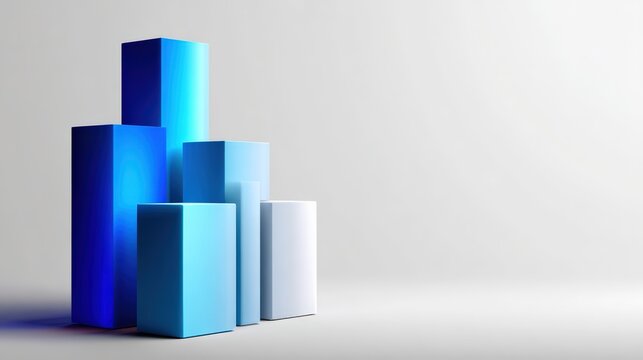 Abstract 3D Blue Geometric Bars on Gradient Background - Powered by Adobe