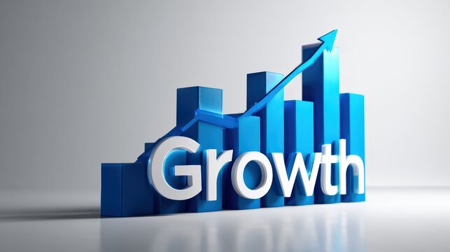 Growth Chart with Blue Bars and Upward Arrow Representing Success