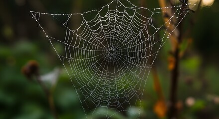 Spiderweb with dewdrops