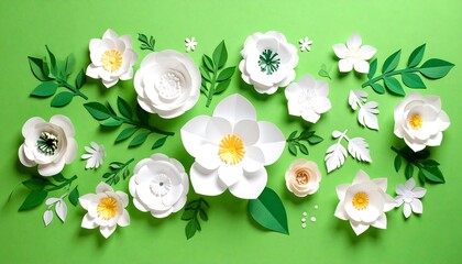 White paper flowers on green