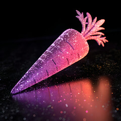 Glitter Neon Carrot in Purple and Pink with Sparkling Effect on Dark Background