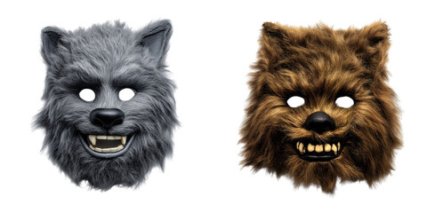 Close-up showcase of creative wolf masks in artistic indoor display © Songchai