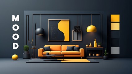 Modern Interior Design with Mustard Yellow and Dark Blue Accents Harmony