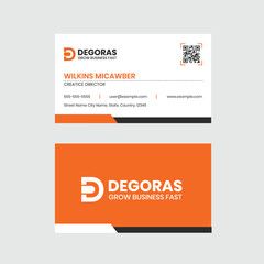 Modern business card design for decoras interior design services with qr code