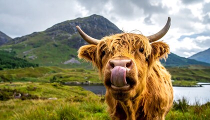 Highland cow in a meadow
