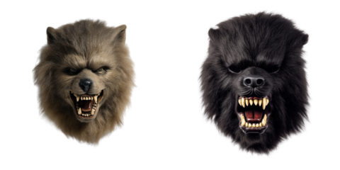 Fierce wolf heads digital art fantasy dark themed close-up view