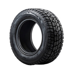 Black tire, tread pattern visible, isolated on black background