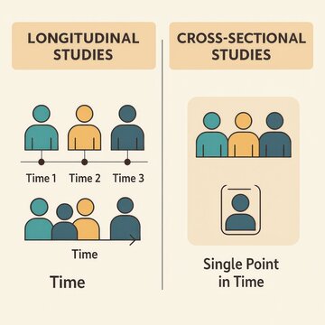 Visual explanation showcasing longitudinal versus cross-sectional research study methodologies