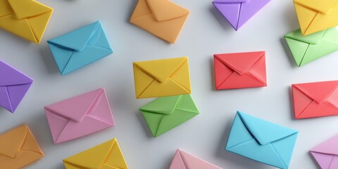 Colorful array of closed envelopes on a light surface