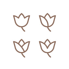 Tulip flower element. Set of 4 geometric emblem. 