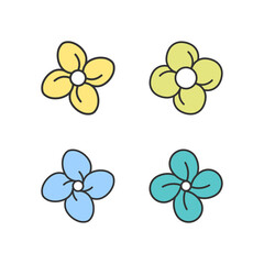 Flower bud icon. Cherry blossom and apple blossom. Set of 4 geometric shape. Modern linear design graphic elements.